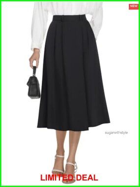 Women's A-Line Pleated Midi Skirt with Pockets High Waist